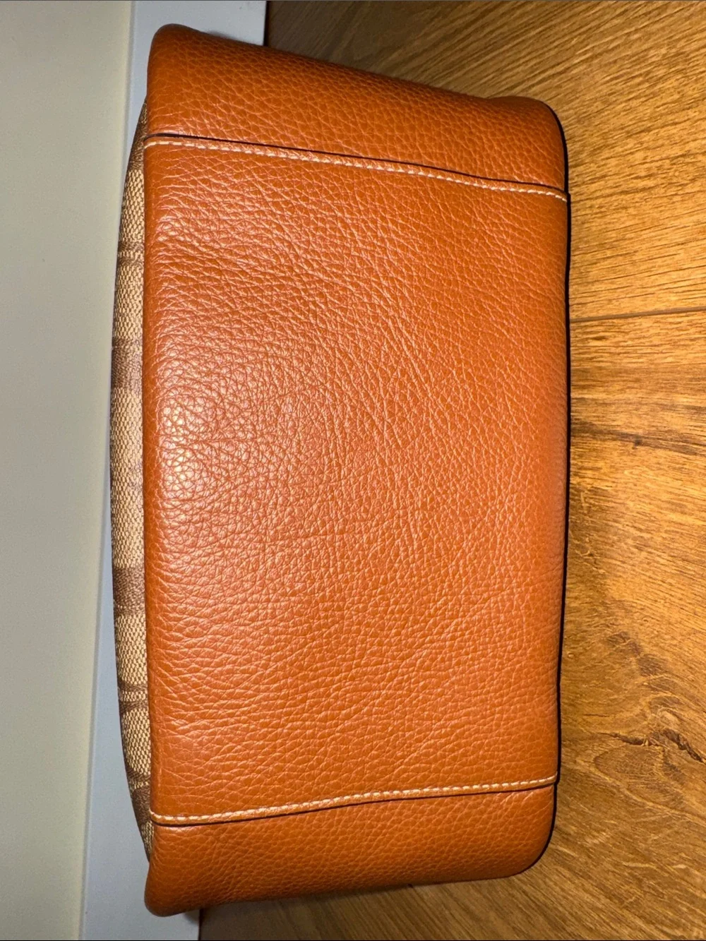 Coach Brown Signature Canvas Shoulder Bag with Black Strap